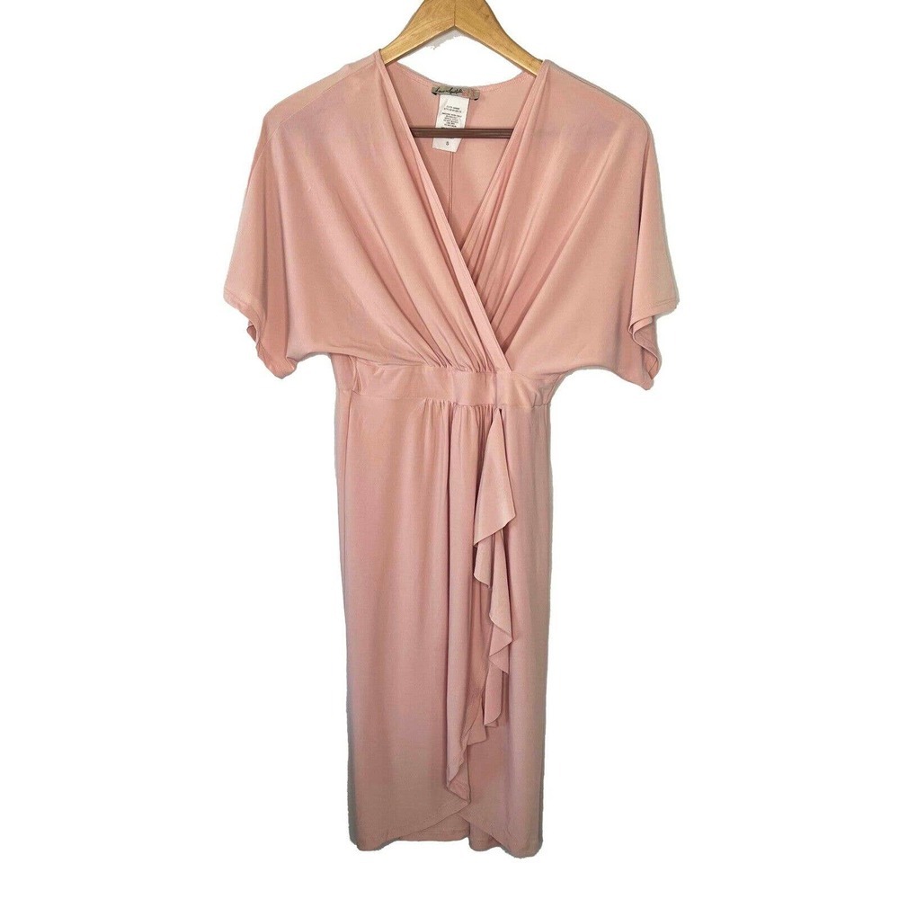 Love Squared Womens Small Pink Batwing Sleeve Faux Wrap Mini Dress - Sz S